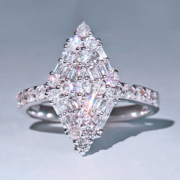 🎀 Trendy Rhombus Flower Rectangle Gemstone Zircon Rings for Women, PD158 - Picture 2 of 6